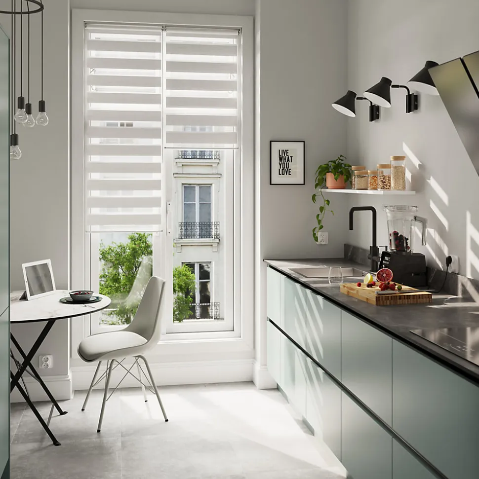Store enrouleur jour / nuit sans perçage Brize blanc chiné l.90 x H.240cm Goodhome
