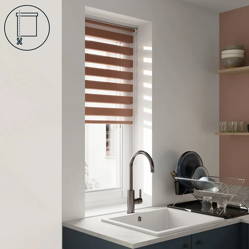Store enrouleur jour / nuit sans perçage Elin 2 terracotta l.55 x H.180cm Goodhome