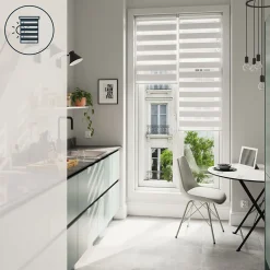 Store enrouleur jour / nuit sans perçage Brize blanc chiné l.60 x H.180cm Goodhome