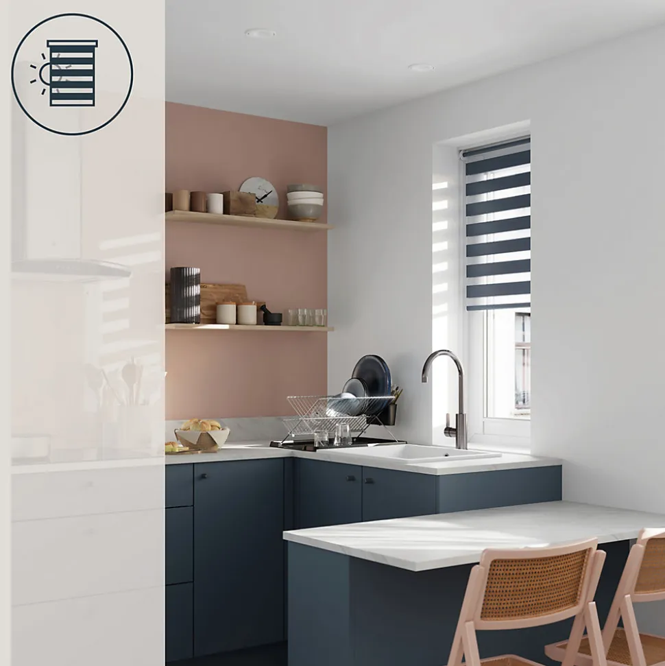 Store enrouleur jour / nuit sans perçage Elin 2 bleu l.60 x H.180cm Goodhome