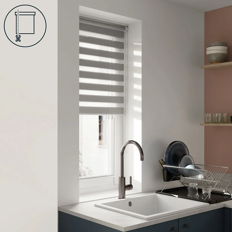 Store enrouleur jour / nuit sans perçage Elin 2 gris béton l.60 x H.180cm Goodhome