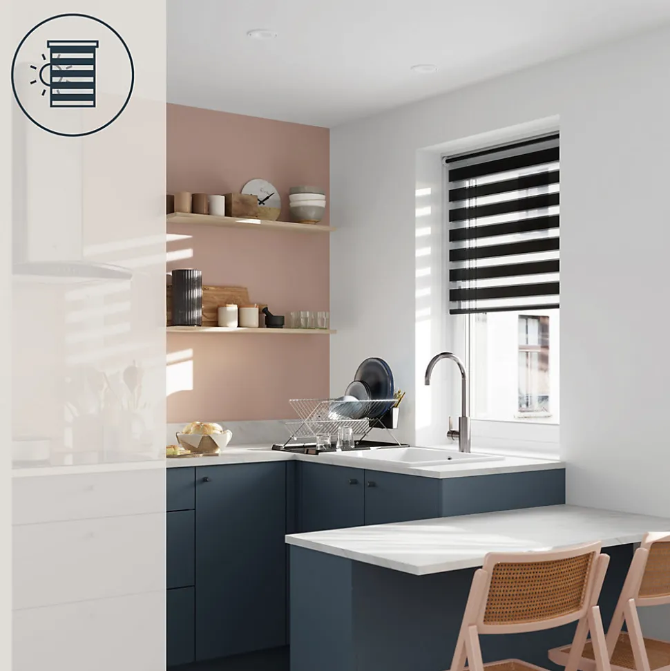 Store enrouleur jour / nuit sans perçage Elin 2 noir l.80 x H.180cm Goodhome