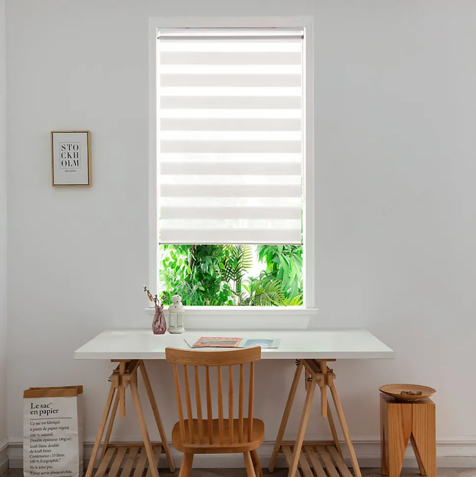 Store enrouleur jour / nuit sans perçage Brize blanc chiné l.90 x H.180cm Goodhome