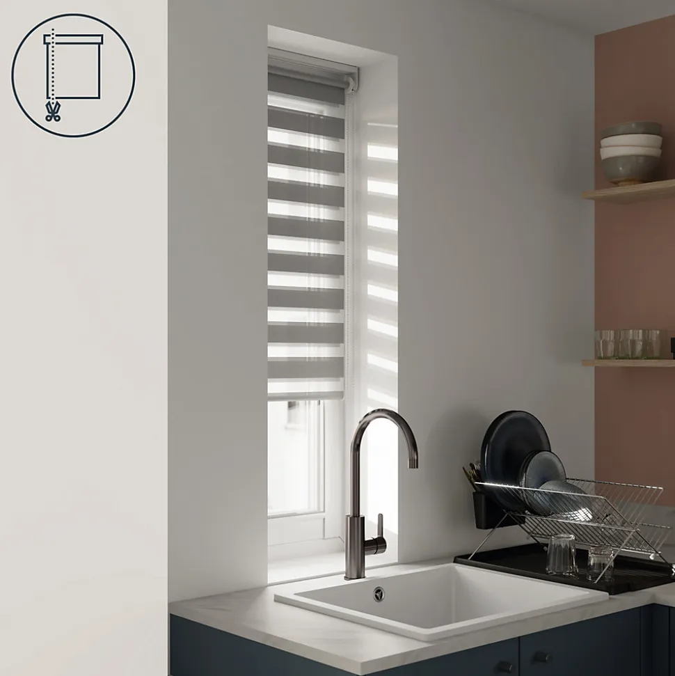 Store enrouleur jour / nuit sans perçage Elin 2 gris béton l.40 x H.140cm Goodhome