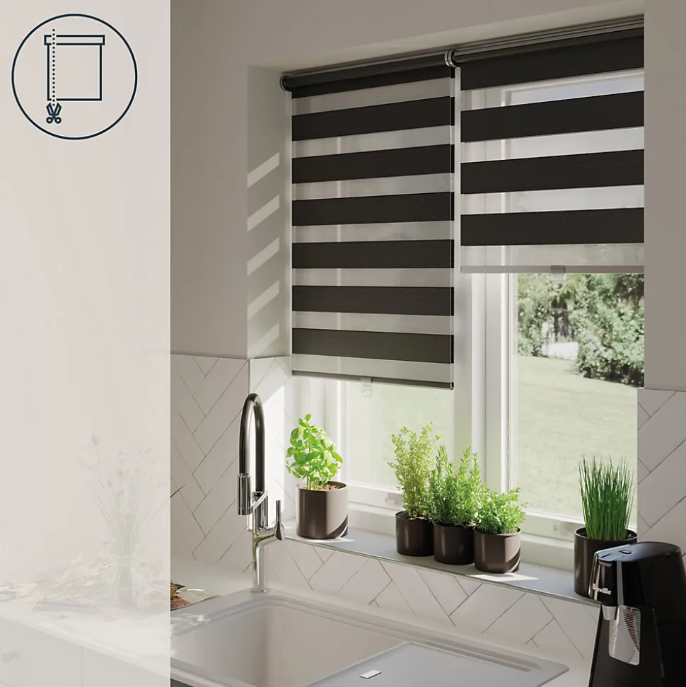 Store enrouleur jour / nuit sans perçage Keston noir l.80 x H.180cm Goodhome