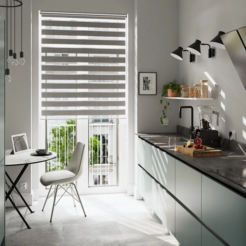 Store enrouleur jour / nuit sans perçage Brize gris chiné l.180 x H.240cm Goodhome