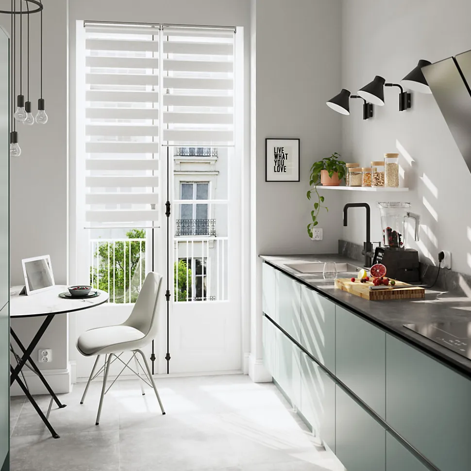 Store enrouleur jour / nuit sans perçage Brize blanc chiné l.75 x H.240cm Goodhome
