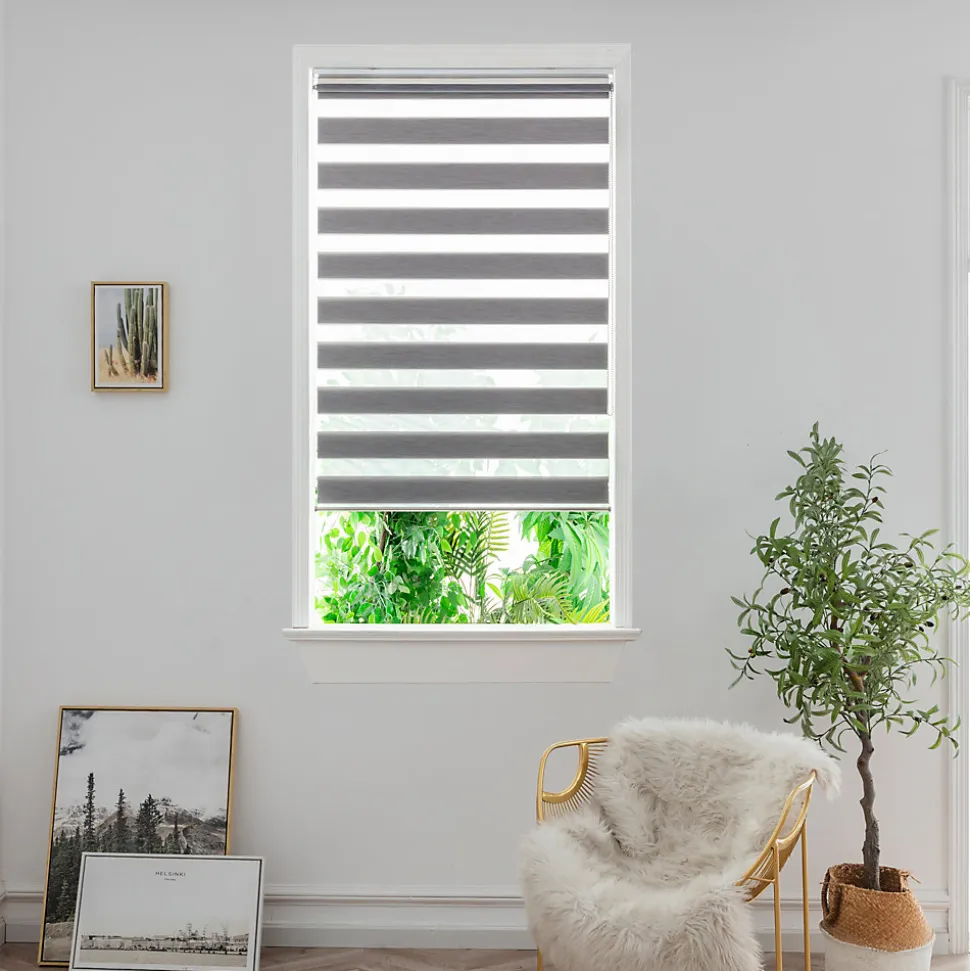 Store enrouleur jour / nuit sans perçage Brize gris chiné l.90 x H.240cm Goodhome