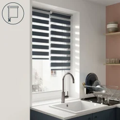 Store enrouleur jour / nuit sans perçage Elin 2 bleu l.40 x H.140cm Goodhome