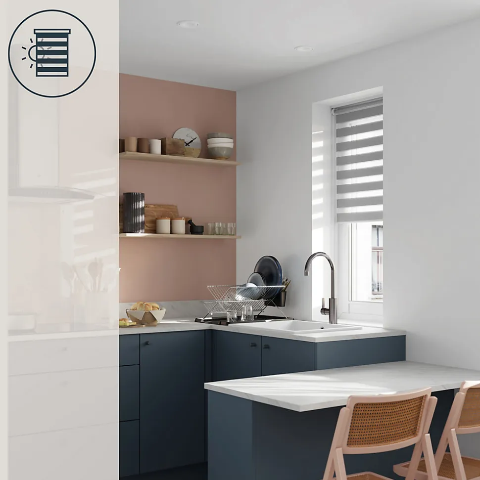 Store enrouleur jour / nuit sans perçage Elin 2 gris béton l.55 x H.180cm Goodhome