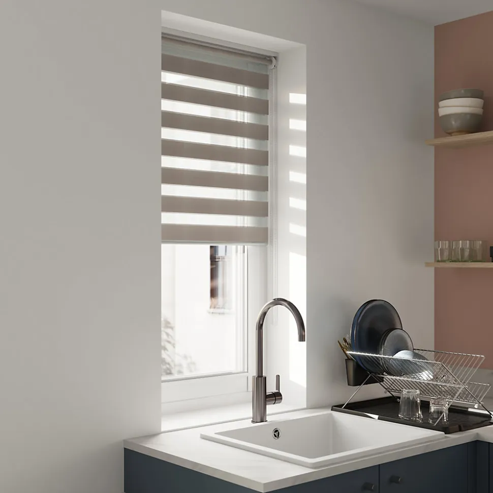 Store enrouleur jour / nuit sans perçage Elin 2 gris perle l.80 x H.180cm Goodhome
