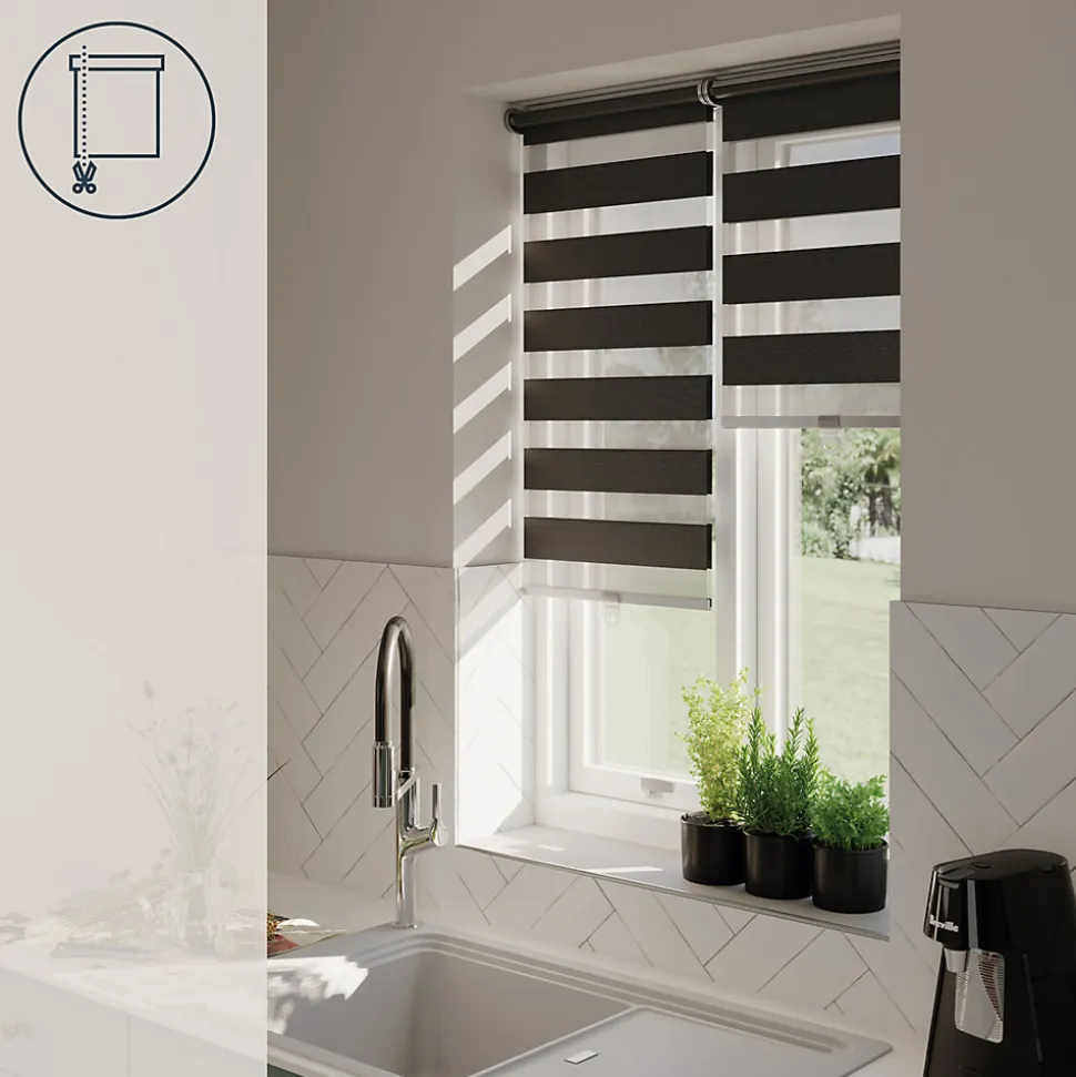 Store enrouleur jour / nuit sans perçage Keston noir l.45 x H.140cm Goodhome