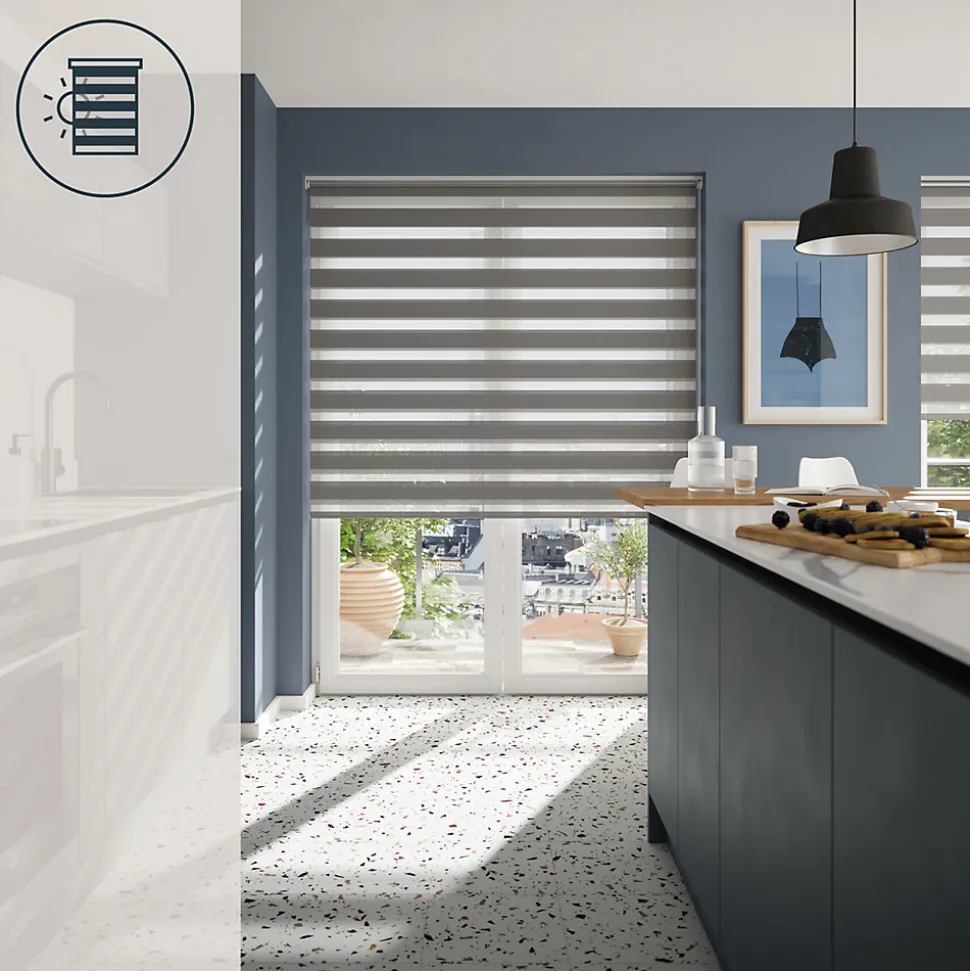 Store enrouleur jour / nuit sans perçage Elin 2 gris béton l.180 x H.240cm Goodhome