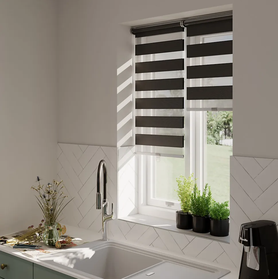 Store enrouleur jour / nuit sans perçage Keston noir l.40 x H.140cm Goodhome