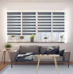 Store Enrouleur Jour Nuit sans perçage EasyFix Argent 60 x 180 cm