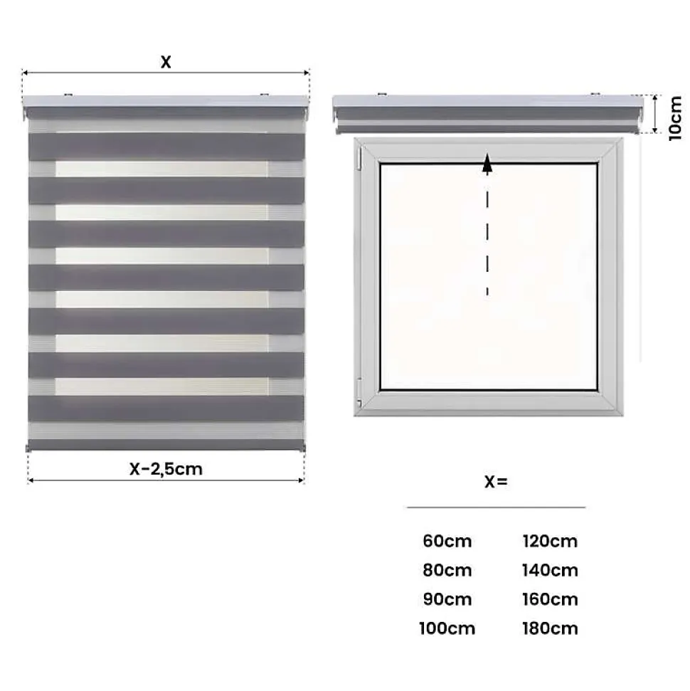 Store Enrouleur Jour Nuit Drop double tissage Argent 80 x 180 cm