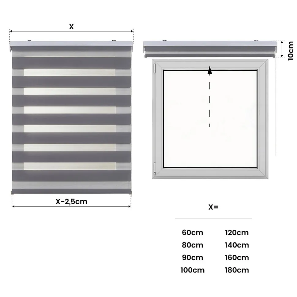 Store Enrouleur Jour Nuit Drop double tissage Gris 80X250