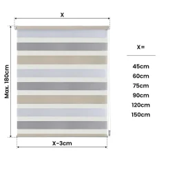 Store Enrouleur Jour Nuit sans perçage EasyFix Blanc-gris-beige 150 x 180 cm
