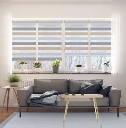 Store Enrouleur Jour Nuit sans perçage EasyFix Blanc-gris-beige 45 x 180 cm