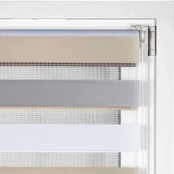 Store Enrouleur Jour Nuit sans perçage EasyFix Blanc-gris-beige 120 x 180 cm