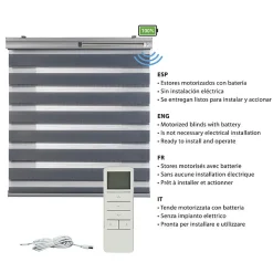 Store Enrouleur Motorisé Jour Nuit avec Batterie, Double Tissu, Finitions Aluminium Gris 160 x 250cm
