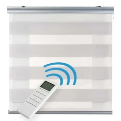 Store Enrouleur Motorisé Jour Nuit avec Batterie, Double Tissu, Finitions Aluminium Gris clair 100 x 250cm