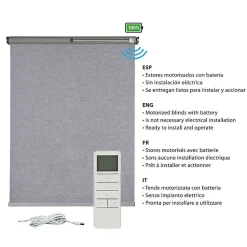 Store enrouleur motorisé tamisant transparent avec moteur, batterie et commande pour fenêtres/portesGris 160x250 cm