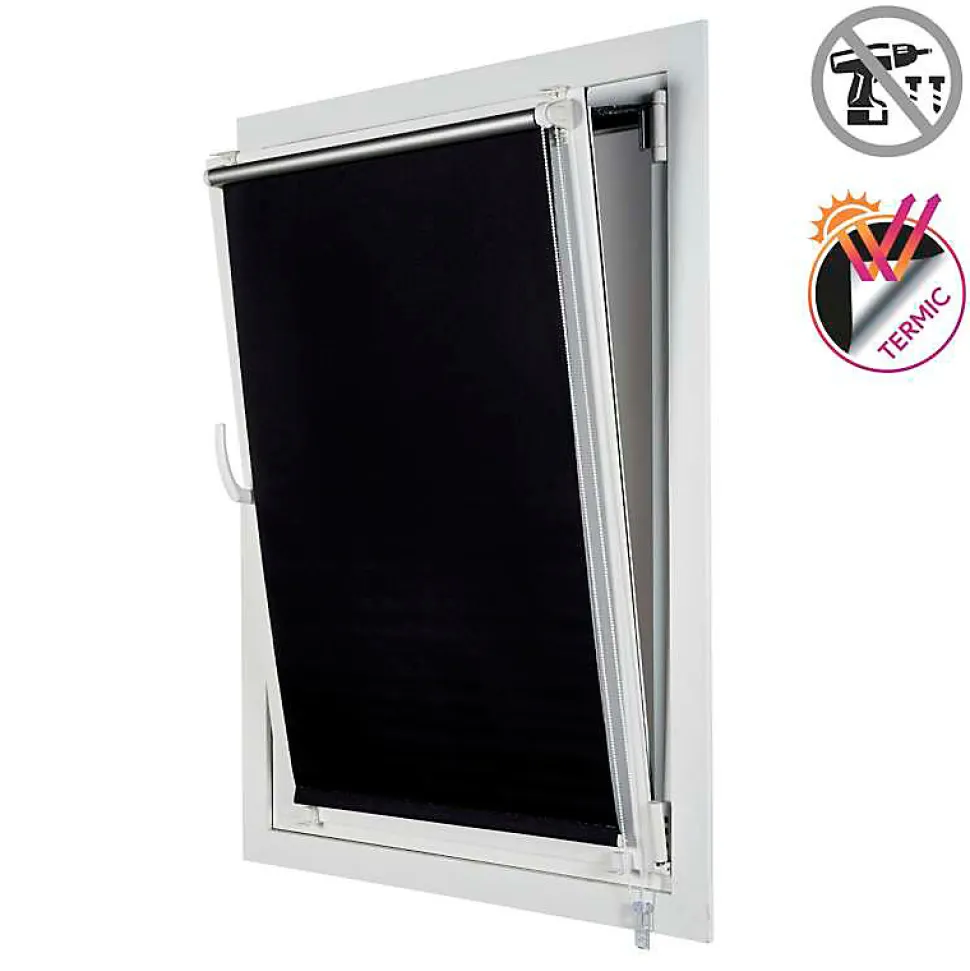 Store Enrouleur Occultant sans perçage EasyFix Noir 75 x 180 cm