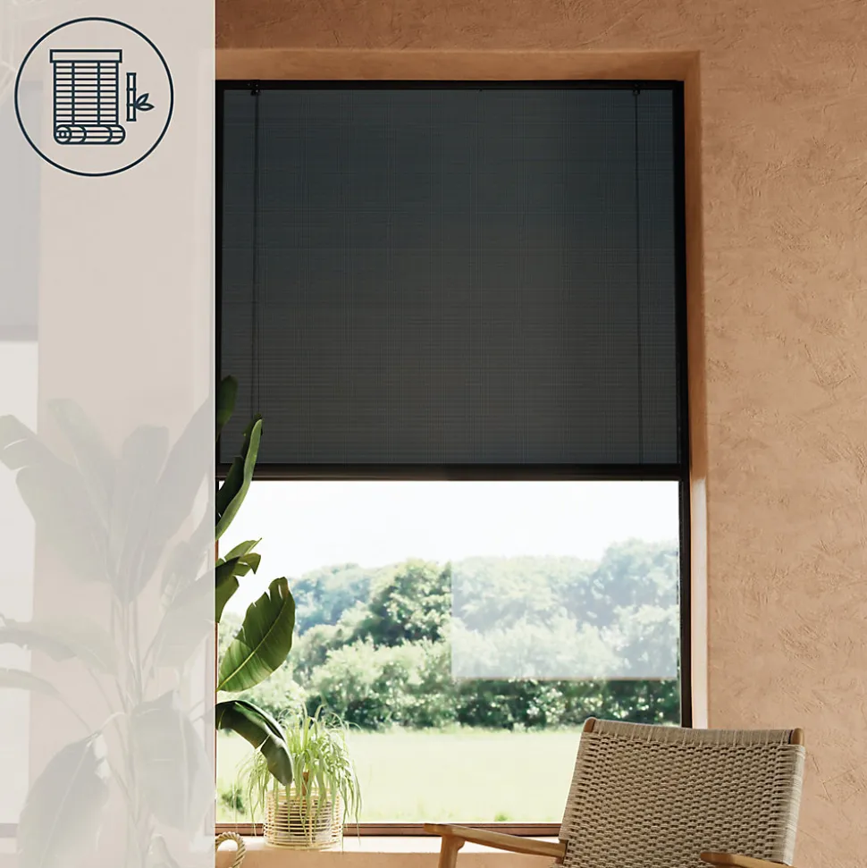 Store enrouleur tamisant sans perçage Akapa noir l.180 x H.180cm Goodhome