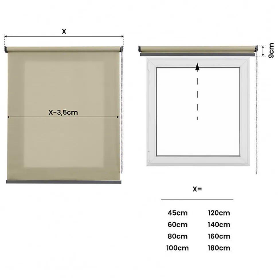 Store Enrouleur translucide Premium avec finitions en Aluminium pour fenêtres et Portes Écru 180x250 cm
