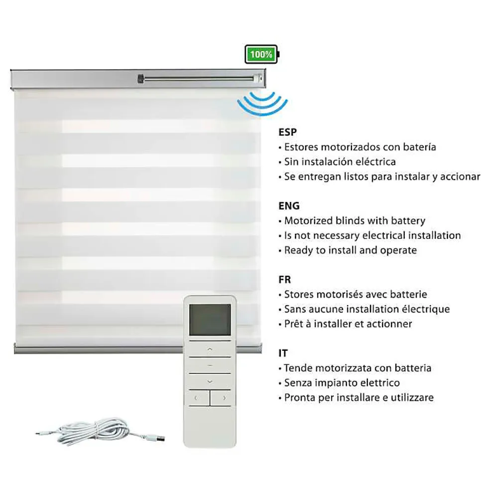Store Motorisé Jour Nuit Enrouleur Moteur télécommande. Stores motorisés automatiques Batterie Finitions Aluminium Blanc 160x250