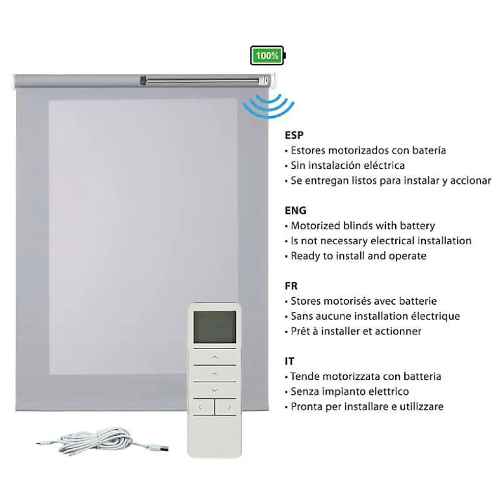 Store motorisé Screen technique avec moteur, pour portes/fenêtres, batterie et isolant thermiqueGris 160 x 250cm