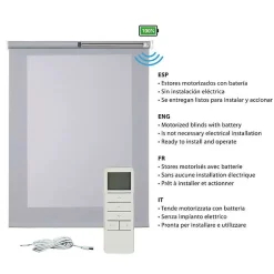 Store motorisé Screen technique avec moteur, pour portes/fenêtres, batterie et isolant thermiqueGris 140 x 250cm