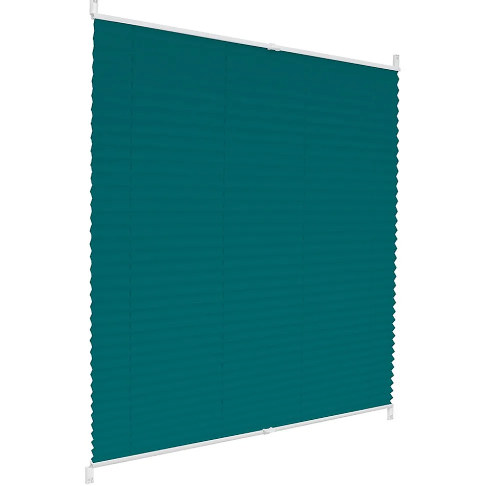Store Plissé Klemmfix 100x100 cm, Bleu Pétrole, Sans Perçage