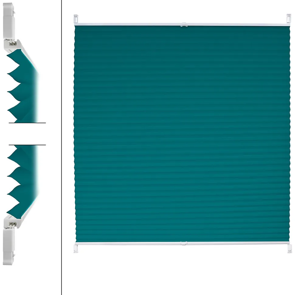 Store Plissé Klemmfix 100x100 cm, Bleu Pétrole, Sans Perçage