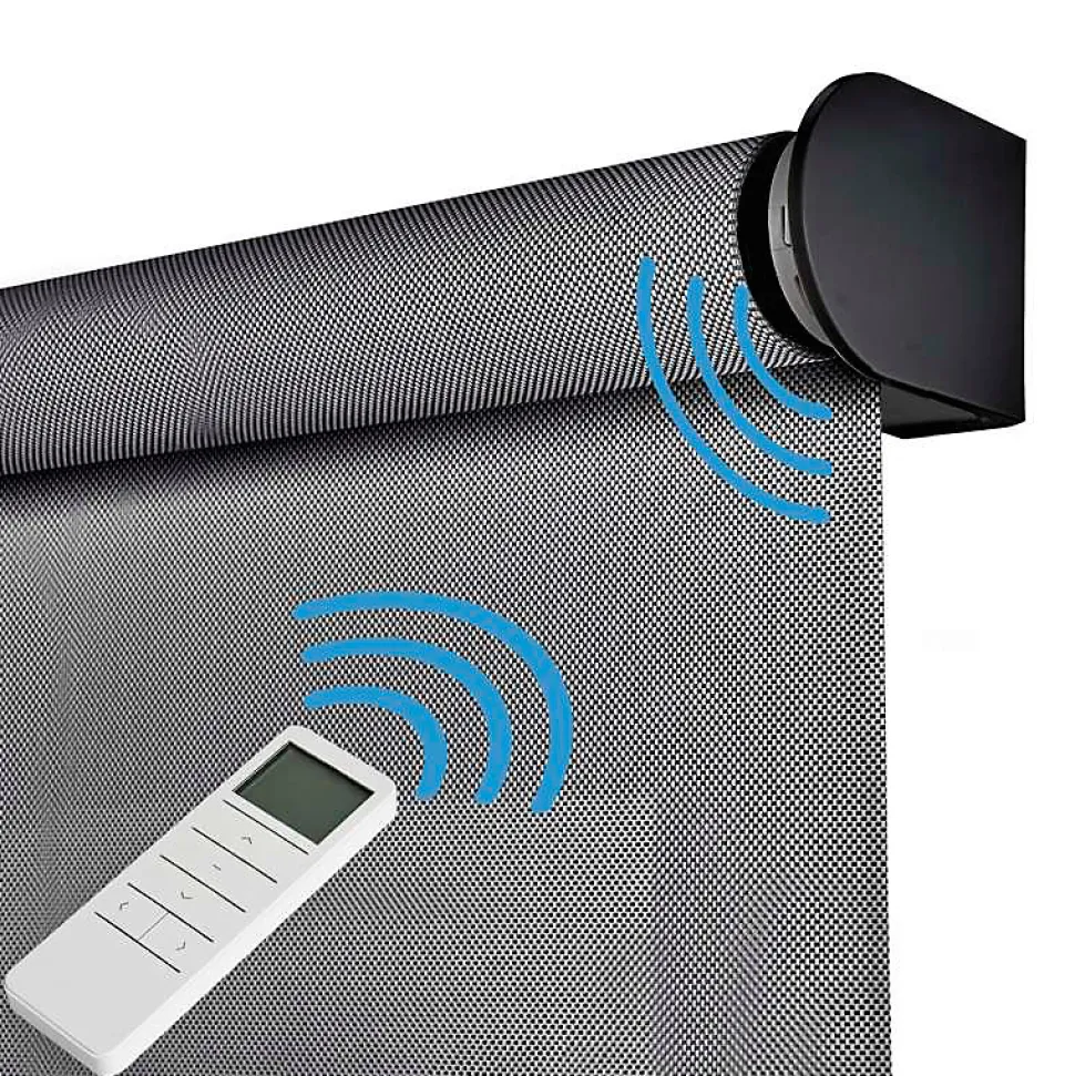 Stores enrouleurs motorisés screen premium, tissu technique, moteur, télécommande, Gris Foncé 100x250 cm