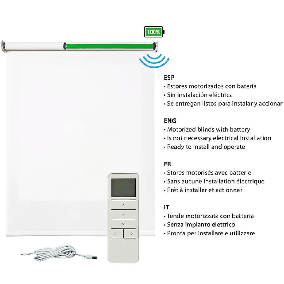Stores enrouleurs motorisés screen premium, tissu technique, moteur, télécommande, Blanc 240x250 cm
