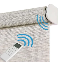 Stores enrouleurs motorisés screen premium, tissu technique, moteur, télécommande, Gris-Beige 180x180 cm