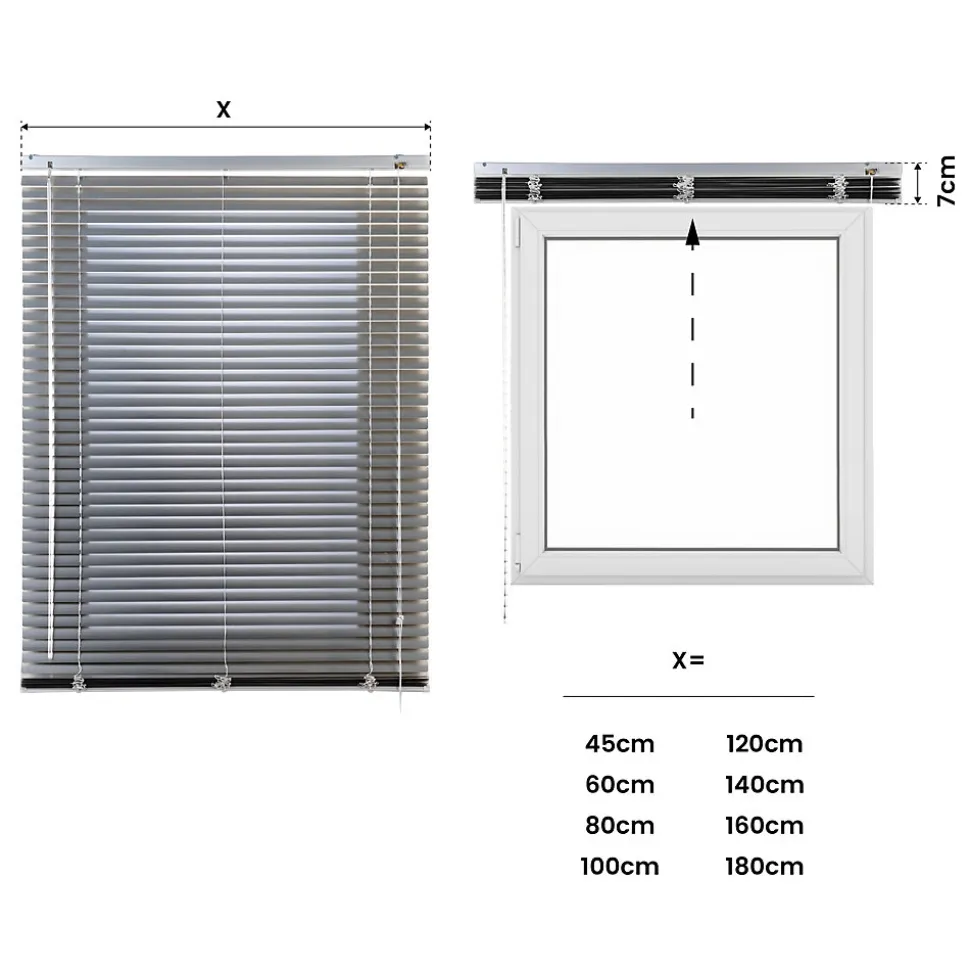 Stores Vénitiens en Aluminium avec Cordon Autobloquant Argent 90x250