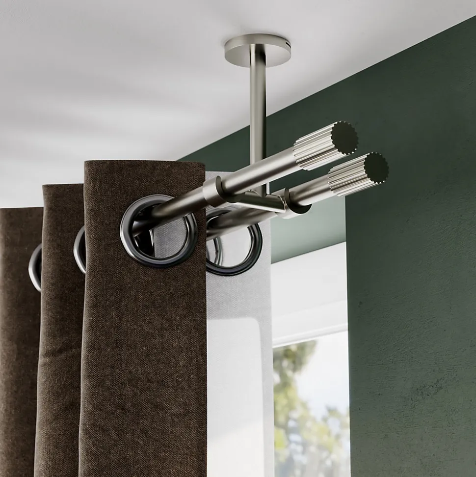 Support double tringle à rideau fixation plafond Athens métal gris chromé Ø16mm GoodHome