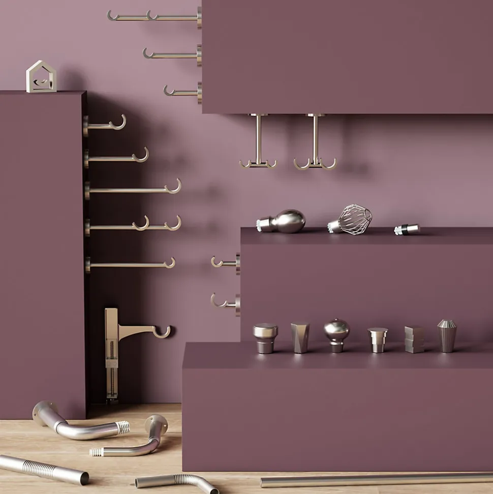 Support double tringle à rideau fixation plafond Athens métal gris chromé Ø16mm GoodHome