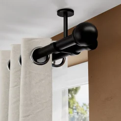 Support double tringle à rideau fixation plafond Araxos métal noir Ø19/28mm GoodHome