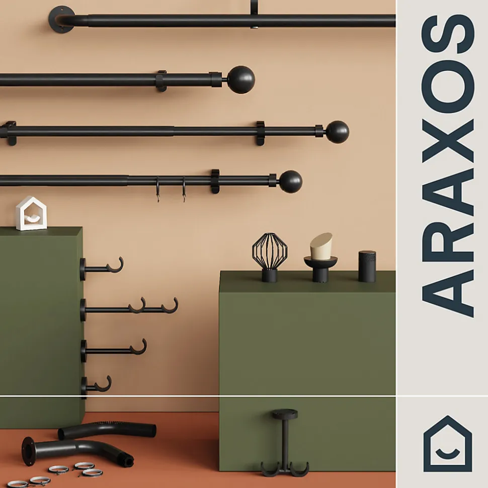 Support double tringle à rideau à percer Araxos métal noir Ø19/28mm GoodHome