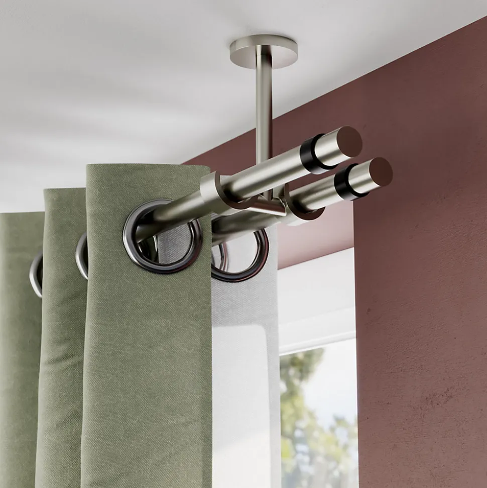 Support double tringle à rideau fixation plafond Athens métal gris chromé Ø19mm GoodHome