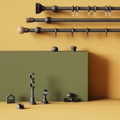 Support double tringle à rideau à percer Lamia bois de hêtre noir Ø28mm GoodHome