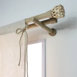 Support tige double tringle à rideau bois de hêtre beige Ø28mm L.130/200mm Mobois