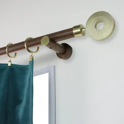 Support tige ouvert tringle à rideau chêne foncé, doré Ø28mm L.80mm Mobois