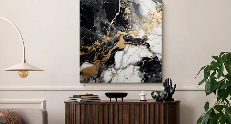 Tableau Abstraction De Marbre Glamour 90cm x 90cm - Parfait pour décorer votre salon, chambre ou bureau avec un design unique et