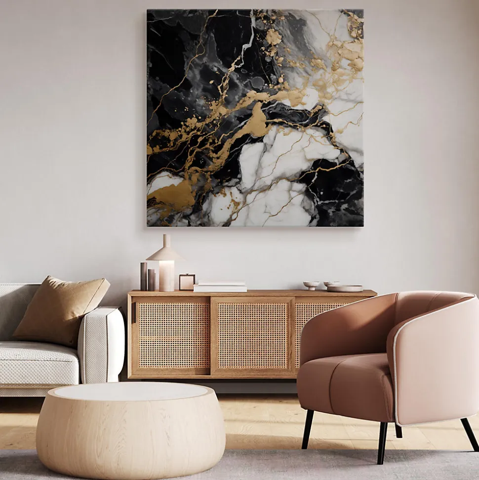 Tableau Abstraction De Marbre Glamour 90cm x 90cm - Parfait pour décorer votre salon, chambre ou bureau avec un design unique et