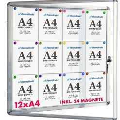 Tableau affichage mural intérieur Vitrine 94 x 98 cm 12 x A4 Avec 24 aimants